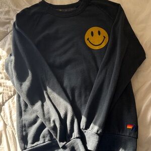 Aviator Nation Charcoal Crewneck Sweater with Gold Smiley
